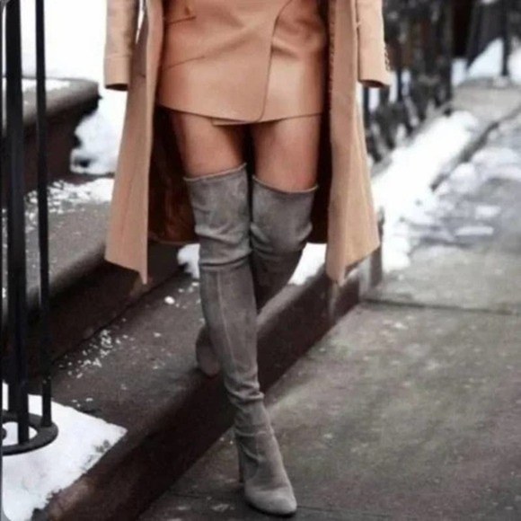 Stuart Weitzman Dark Gray Suede Over The Knee Thigh High Heeled Boots US 7 - Picture 3 of 13